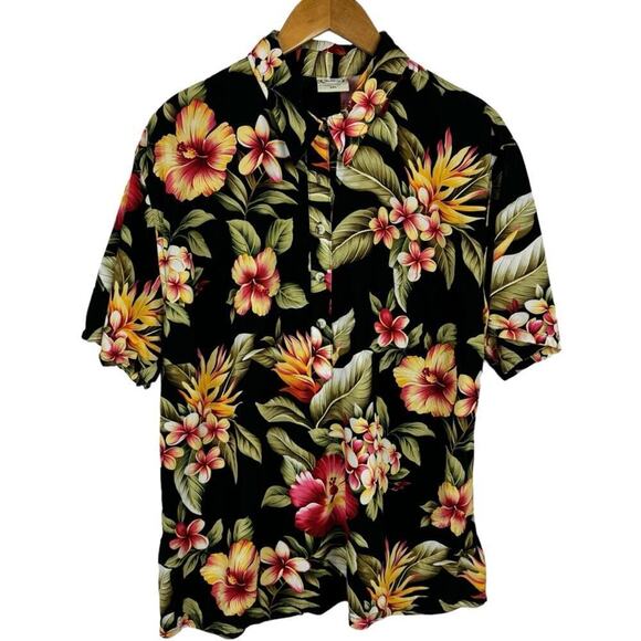 Go Barefoot Hawaiian Shirt Made In USA Black Floral Print Single Stitch Size 3XL - Picture 7 of 15